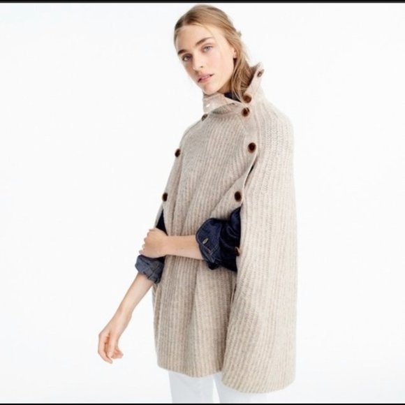 J. Crew Sweater Cape Poncho Heather Sandstone Tan - Picture 1 of 4